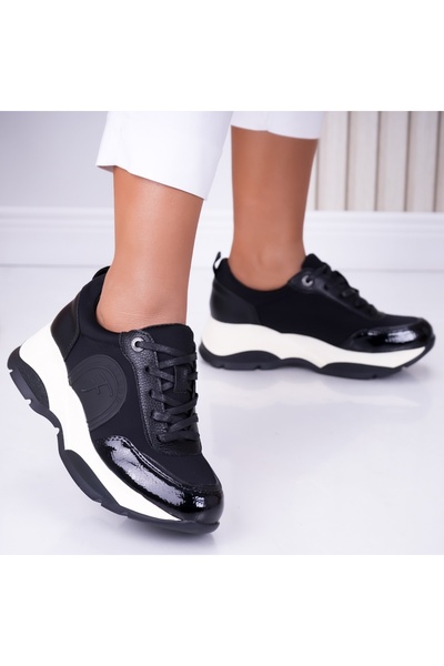 Botinelli Pantofi sport negri pentru femei din piele ecologică Rhea, mărimea 39