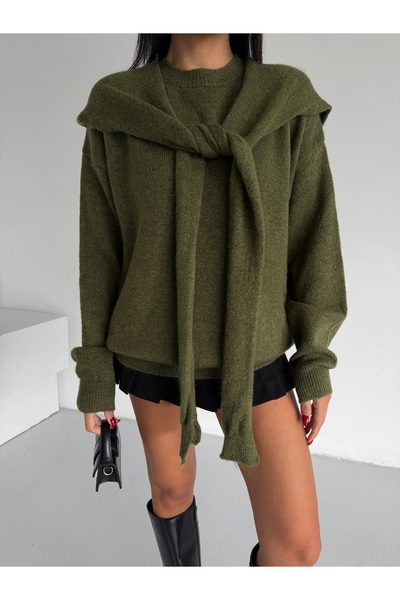 Lamierra Soft Women's Knit Sweater with Scarf Detail