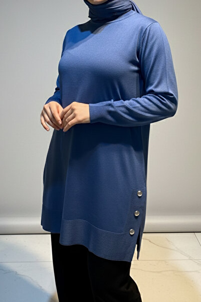Lale Butik Button Detail Knitwear Tunic 34120 Indigo