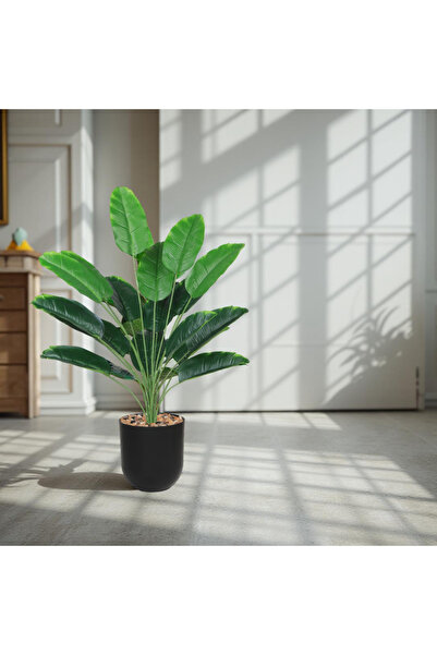 MARINO نبات صناعي ديكوري بأوراق موز خضراء في حوض أسود أنيق