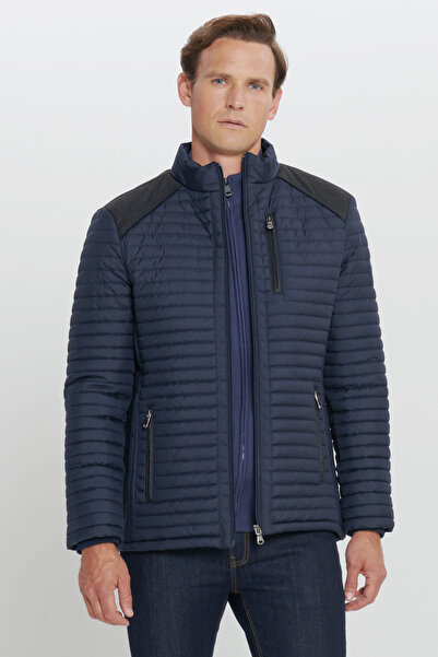 ALTINYILDIZ CLASSICS Navy Blue Standard Fit Regular Cut Mock Neck Coat