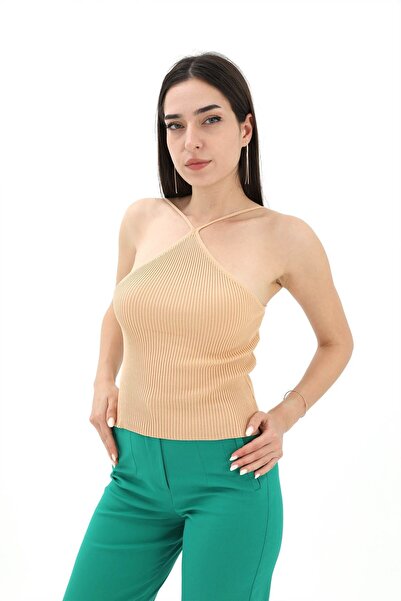 VELİZADE Γυναικεία μπλούζα με λουράκι στο λαιμό, ελαστική και εφαρμοστή, με μ...