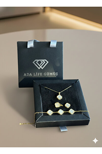 ADA LİFE GÜMÜŞ (ÇANTALI KUTULU)925 Ayar Gümüş BEYAZ Taşlı 3 Lü Yonca Set GOLD