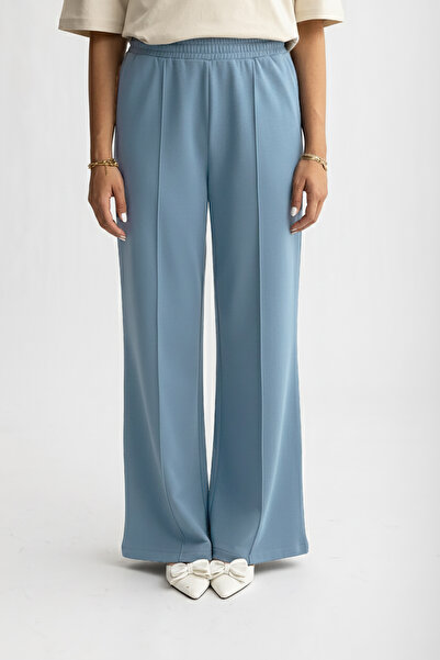 Suede Style 8286 - Wide Leg Elastic Waist 2 Thread Knitted Comfortable Loose Women's Trousers