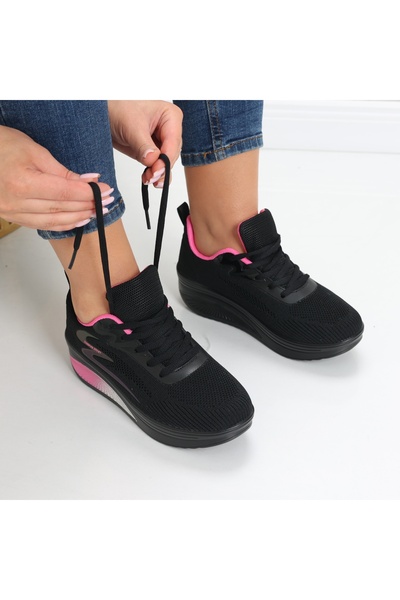 Botinelli Teniși Anora din material textil, negri/roz, pentru femei, mărimea 38