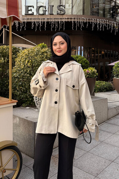 LOCCO Women's Double-Breasted Collar Trench Coat Stone