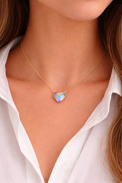 charmove ile kendinizi şımartın Heart Stone Necklace – Colorful Crystal Gold ...