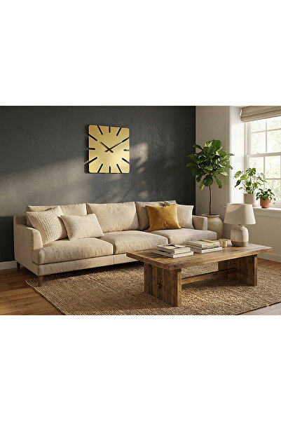 Nuvori Büyük Boy Kare Metal Duvar Saati - Gold/Bronz Renk Geçişli Minimalist ...