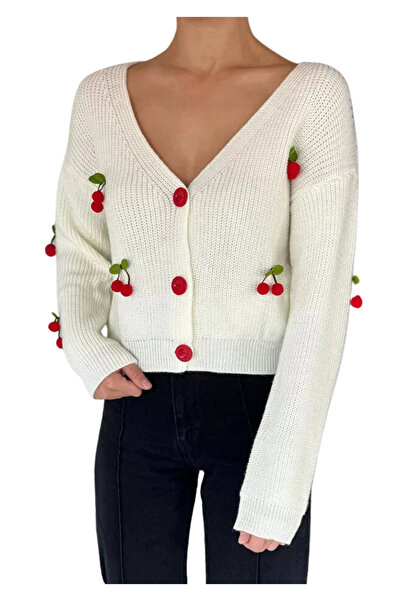 Lonca Tekstil Women's Cardigan with Cherry Accessories
