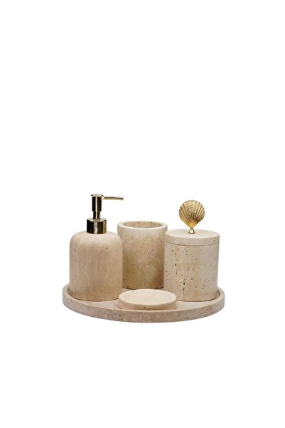 ege gross Dekoratif Mermer Banyo Seti Takımı 5 Parça Aksesuar Detaylı Özel Ta...