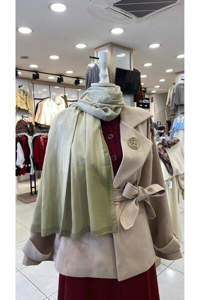 KUQOS Silk Flow Patterned Shawl Green