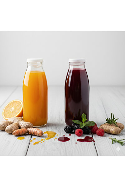 junibeliw 2 Adet BOŞ Paşabahçe Cam Şişe Büyük Meyve Suyu Ayran Süt Su Şişesi Plastik Kapaklı 2x500CC