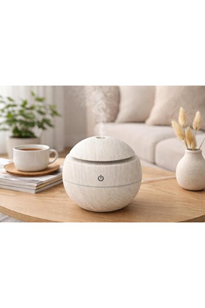 Zeynes Home Küre Dekoratif Ahşap Görünümlü Renkli LED’li Oda Buhar Makinesi H...