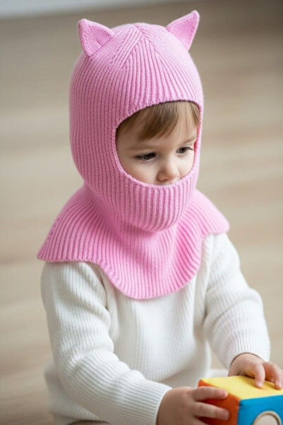 meriç bebe - bütün çocuklar melektir. mrc Cat Ear Winter Balaclava Knitwear Neck Collar Baby Kids Hat Beanie Face Mask