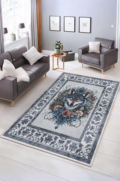Realhomes Aşırılmış Kurt Desenli Yıkanabilir Kaymaz Taban Salon Halısı