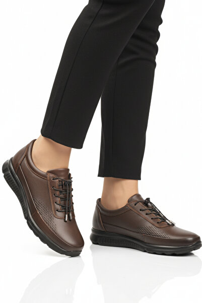 AYAKMOD Pantofi casual de damă ortopedici din piele naturală maro 695 Z