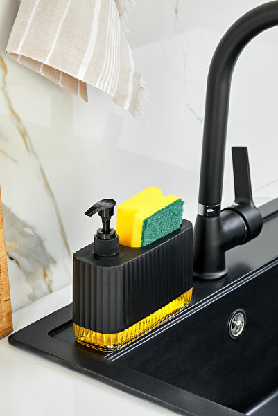 VİP LİFE HOME Gözde - Modern Countertop Liquid Soap Dispenser with Transparent Colored Base and Sponge Compartment (550 ml)