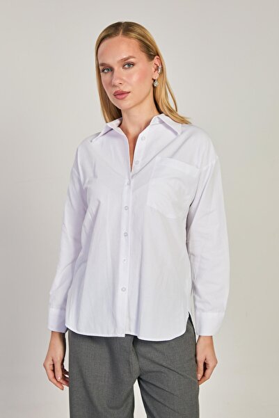 BARRELS AND OIL Women's single pocket long sleeve shirt - white