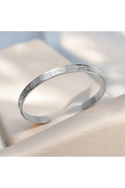 REBORN DESIGN سوار فضي اللون من الفولاذ مع نقش آية الكرسي