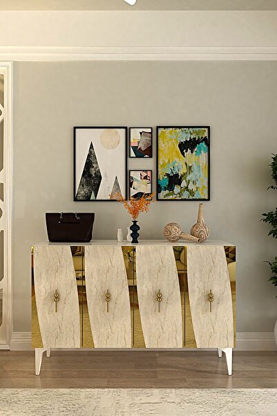 CENEYRA KA1213BTG ELİPS120 KONSOL, KAHVE KÖŞESİ ve TV SEHPASI BEYAZ-TRAVERTEN...