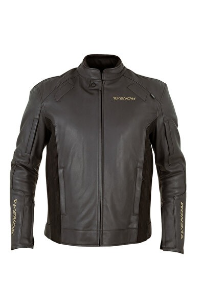 VENOM Motosiklet Montu Deri 3 Mevsim Leather Racing Mont Black