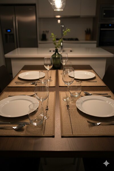 homyjr's Heart Baskılı Doğal Jüt Hasır Amerikan Servis Supla Sofra Sunum Matı Leke Tutmaz