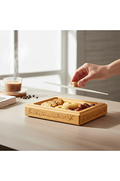 wood mix صينية تقديم خشبية منقوشة بنقوش عربية – صندوق ضيافة فاخر