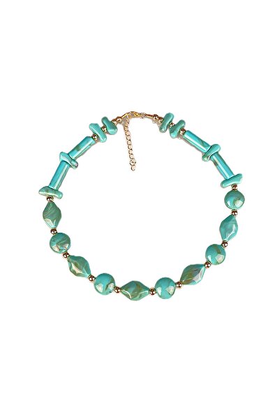 Jewelliss Pastel Mint Green Patterned Beaded Gold Detail Women's Necklace 45 ...