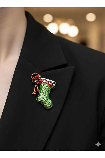 LAMOUR ATELIER Yılbaşı Temalı Çorap Figürlü Taşlı Broş