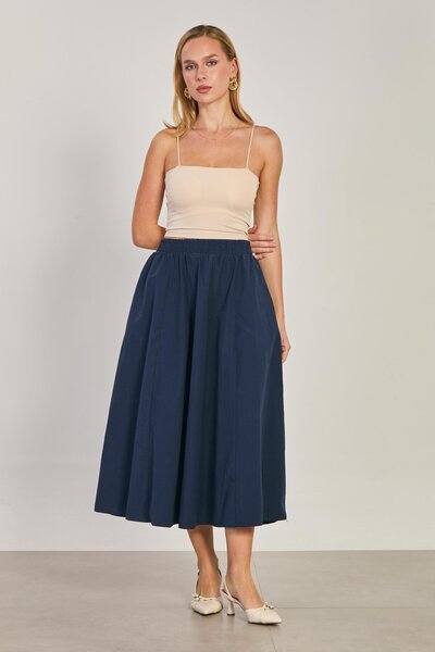 BARRELS AND OIL Women's Elastic Waist Skirt - Navy Blue