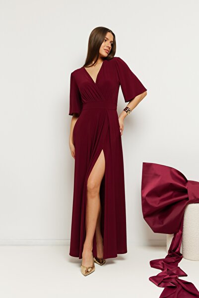 Made of Emotion M903 Evening dress with high slit - maroon
