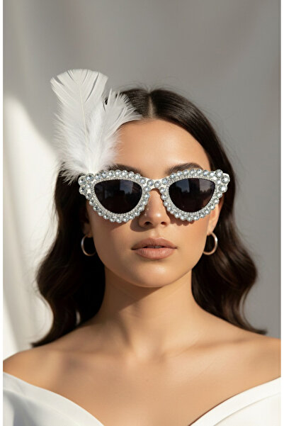 Happyline Gümüş Taşlı Cat Eye Gelin Gözlük, Bride Akım After Parti Düğün Kına...