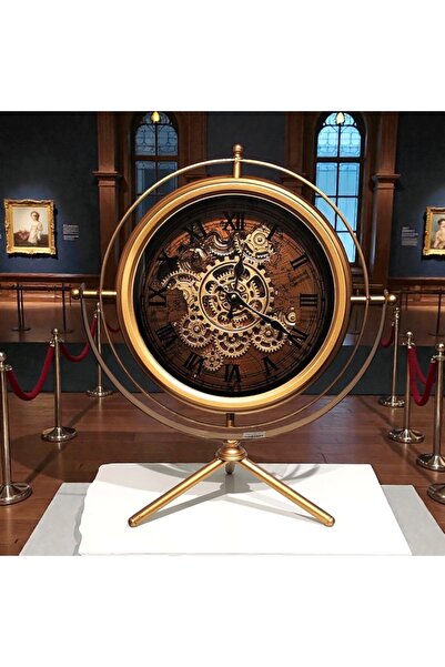 Kuzey Tacı Mekanik Dişli Detaylı Altın Gövdeli Dekoratif Masa & Zemin Saati –...