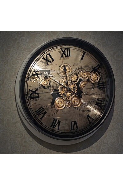 Kuzey Tacı Dünya Haritalı Mekanik Dişli Tasarımlı Duvar Saati – Vintage Endüs...