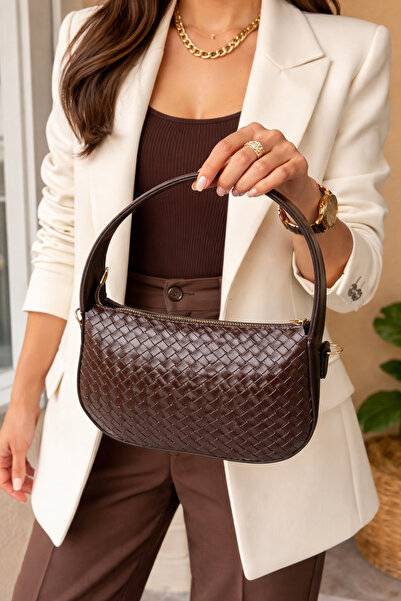 ARLEN STUDIO Kadın Örgü Dokulu, Baget Çanta, Ayarlanabilir Askılı Omuz Çantası