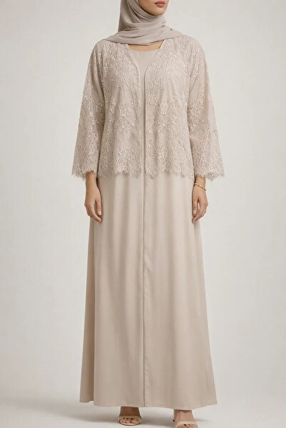 MayaCloset Luxury Moon Veil Poka with Dantil fabric upper Abaya & Kimono & Ferace