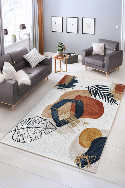 Realhomes Soyut Geometri Desenli Yıkanabilir Kaymaz Taban Salon Halısı
