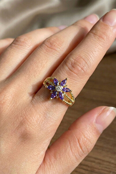 ACAR SİLVER LOTUS ÇİÇEĞİ ALTIN KAPLAMA 925 AYAR GÜMÜŞ YÜZÜK