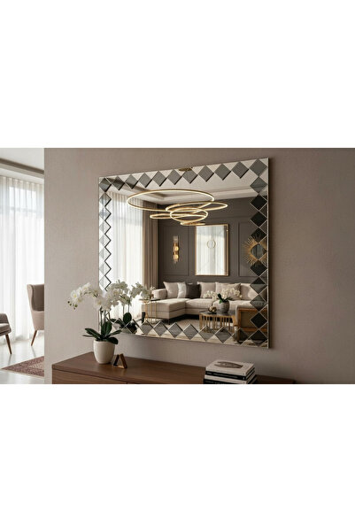 Amisos Dekor Dekoratif Duvar Aynası MDF Kasa Füme Kenar Aynalı 50x70 75x75 70...