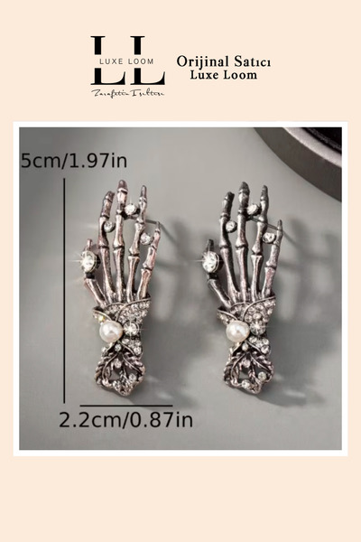 Luxe Loom Zarafetin Işıltısı Gothic Style Silver Color Women's Claw Earrings with Zircon Stone and Pearl