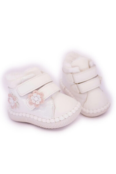 Apawwa First Steps Boots White with Poppies