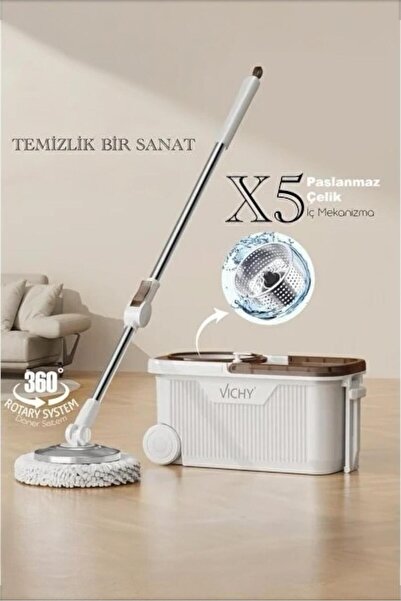 Bayev X5 360° Döner Mop Temizlik Seti - Kolay Sıkma Kova Mikrofiber Mop Set