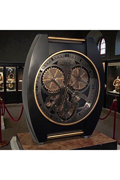 Kuzey Tacı Old Town Mekanik İskelet Masa Saati Mat Siyah & Altın Detaylı Meta...