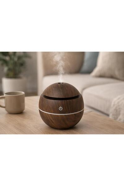 Zeynes Home Küre Dekoratif Ahşap Görünümlü Renkli LED’li Oda Buhar Makinesi H...