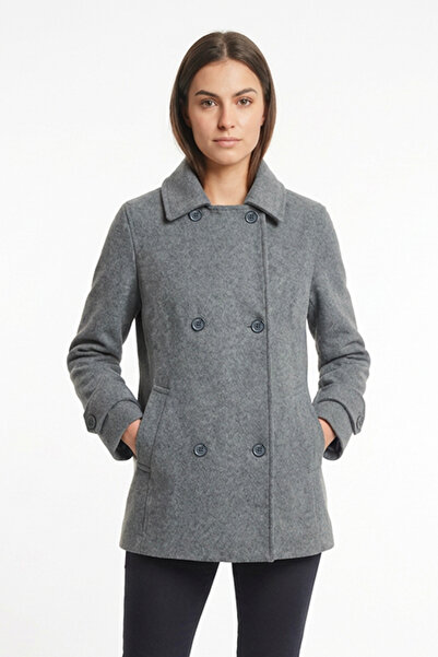 Soydan Güner Kadın Kısa Kruvaze Kaban Antrasit 1460