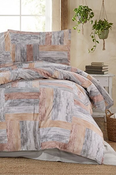 oabhome Çift Kişilik Çarşaflı Nevresim Takımı Pamuklu 4 Parça Desenli Kiremit...