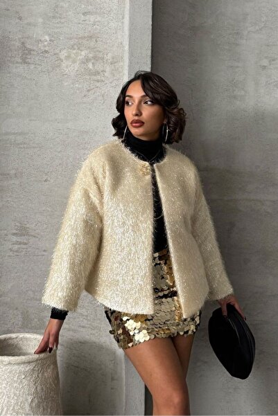 cemo Simli Saçaklı Dokulu Oversize Hırka