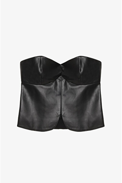 Quzu Suni Deri Fermuar Detaylı Büstiyer