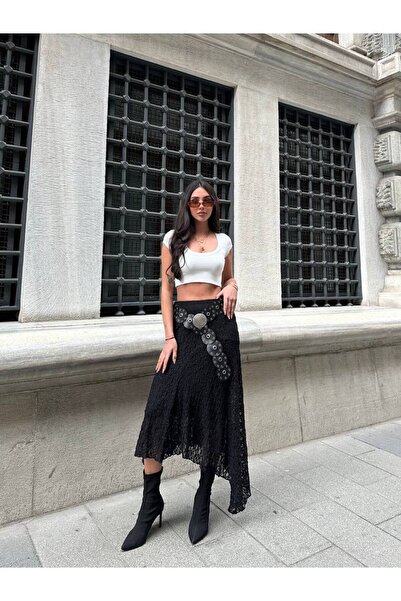 chize Yüksek Bel Asimetrik Kesim Dantel Fisto Etek