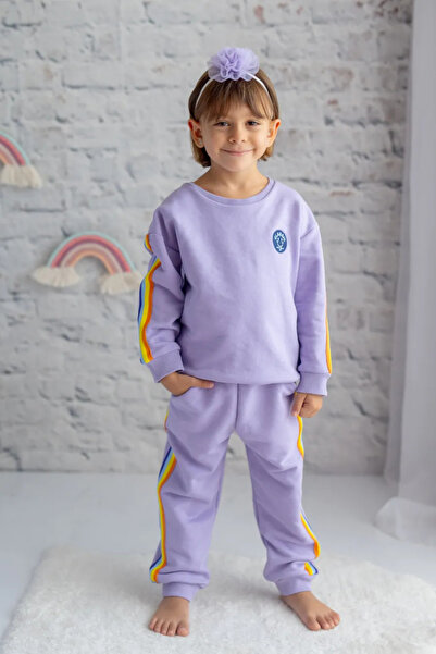 BABYİLAY Children's Rainbow Stripe Top and Bottom Set Tracksuit Set